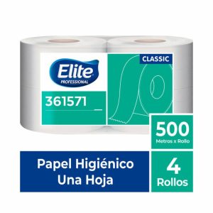 Papel higienico jumbo ELITE Clasico de 500 metros x 4 rollos  (Clasico – 361571)