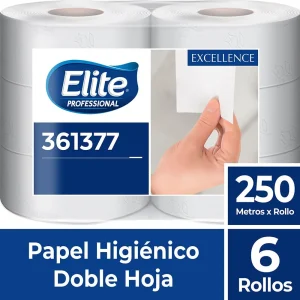 Papel Higiénico ELITE Jumbo blanco de doble hoja de 6 rollos x 250 metros.  (EXCELLENCE – 361377)