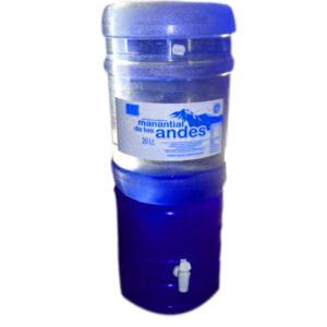 Surtidor (dispensador) azul + Envase + Bidon de agua Manantial de los Andes 20 litros