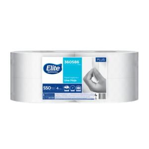 Papel Higienico Elite blanco 550 mts x 4 rollos etique celeste (PLUS – 361686)