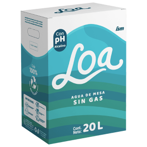 Caja de agua de mesa s/g  LOA  de 20 litros. Con PH Alcalino.