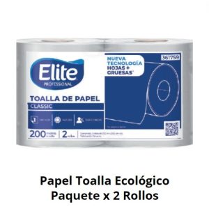 Elite Papel Toalla Jumbo de 200 metros x 2 rollos natural  –  Nueva presentacion hojas mas gruesas (361759)